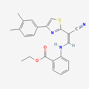 molecular formula C23H21N3O2S B2900169 (Z)-ethyl 2-((2-cyano-2-(4-(3,4-dimethylphenyl)thiazol-2-yl)vinyl)amino)benzoate CAS No. 477296-50-7