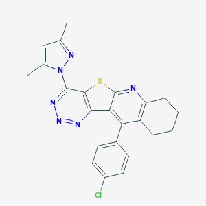 molecular formula C23H19ClN6S B290017 9-(4-Chlorophenyl)-15-(3,5-dimethylpyrazol-1-yl)-17-thia-2,12,13,14-tetrazatetracyclo[8.7.0.03,8.011,16]heptadeca-1,3(8),9,11(16),12,14-hexaene 