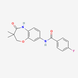 molecular formula C18H17FN2O3 B2900172 N-(3,3-dimethyl-4-oxo-2,3,4,5-tetrahydrobenzo[b][1,4]oxazepin-8-yl)-4-fluorobenzamide CAS No. 921527-41-5