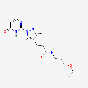 molecular formula C19H29N5O3 B2900176 3-(3,5-dimethyl-1-(4-methyl-6-oxo-1,6-dihydropyrimidin-2-yl)-1H-pyrazol-4-yl)-N-(3-isopropoxypropyl)propanamide CAS No. 1170603-89-0