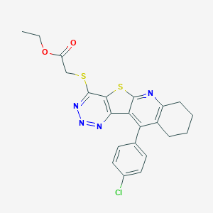 Ethyl 2-[[9-(4-chlorophenyl)-17-thia-2,12,13,14-tetrazatetracyclo[8.7.0.03,8.011,16]heptadeca-1,3(8),9,11(16),12,14-hexaen-15-yl]sulfanyl]acetate