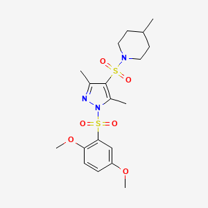 molecular formula C19H27N3O6S2 B2900182 1-{[1-(2,5-dimethoxybenzenesulfonyl)-3,5-dimethyl-1H-pyrazol-4-yl]sulfonyl}-4-methylpiperidine CAS No. 956253-26-2