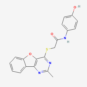 molecular formula C19H15N3O3S B2900185 N-(4-hydroxyphenyl)-2-[(2-methyl-[1]benzofuro[3,2-d]pyrimidin-4-yl)sulfanyl]acetamide CAS No. 848690-09-5
