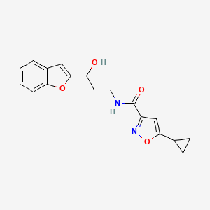 molecular formula C18H18N2O4 B2900186 N-(3-(benzofuran-2-yl)-3-hydroxypropyl)-5-cyclopropylisoxazole-3-carboxamide CAS No. 1448027-50-6