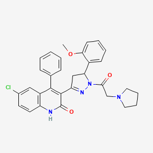 molecular formula C31H29ClN4O3 B2900189 6-chloro-3-(5-(2-methoxyphenyl)-1-(2-(pyrrolidin-1-yl)acetyl)-4,5-dihydro-1H-pyrazol-3-yl)-4-phenylquinolin-2(1H)-one CAS No. 384797-56-2