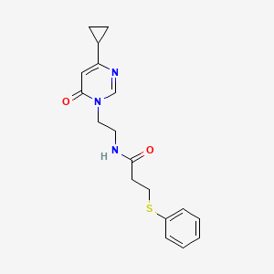 molecular formula C18H21N3O2S B2900195 N-(2-(4-cyclopropyl-6-oxopyrimidin-1(6H)-yl)ethyl)-3-(phenylthio)propanamide CAS No. 2034572-01-3