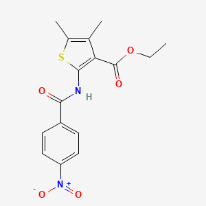 molecular formula C16H16N2O5S B2900203 Ethyl 4,5-dimethyl-2-{[(4-nitrophenyl)carbonyl]amino}thiophene-3-carboxylate CAS No. 313507-39-0