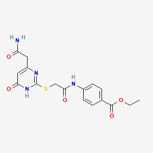 molecular formula C17H18N4O5S B2900207 Ethyl 4-(2-((4-(2-amino-2-oxoethyl)-6-oxo-1,6-dihydropyrimidin-2-yl)thio)acetamido)benzoate CAS No. 1105238-59-2