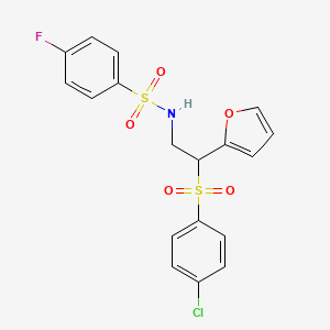 molecular formula C18H15ClFNO5S2 B2900209 N-(2-((4-chlorophenyl)sulfonyl)-2-(furan-2-yl)ethyl)-4-fluorobenzenesulfonamide CAS No. 877816-83-6