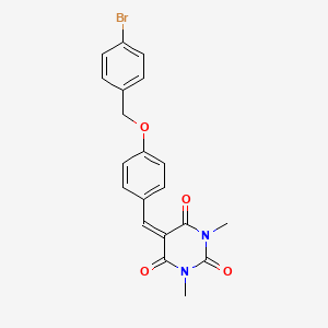 molecular formula C20H17BrN2O4 B2900224 5-[[4-[(4-Bromophenyl)methoxy]phenyl]methylidene]-1,3-dimethyl-1,3-diazinane-2,4,6-trione CAS No. 477862-55-8