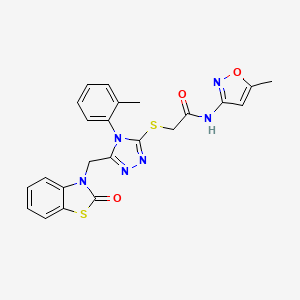 molecular formula C23H20N6O3S2 B2900229 N-(5-methyl-3-isoxazolyl)-2-[[4-(2-methylphenyl)-5-[(2-oxo-1,3-benzothiazol-3-yl)methyl]-1,2,4-triazol-3-yl]thio]acetamide CAS No. 847402-90-8