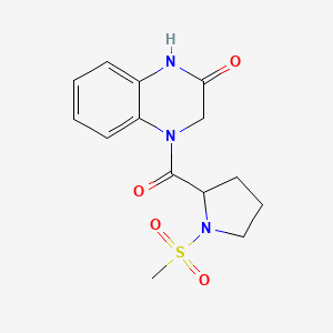 molecular formula C14H17N3O4S B2900230 4-(1-(methylsulfonyl)pyrrolidine-2-carbonyl)-3,4-dihydroquinoxalin-2(1H)-one CAS No. 1188363-17-8