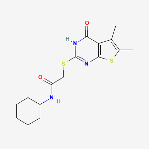 molecular formula C16H21N3O2S2 B2900231 N-cyclohexyl-2-[(5,6-dimethyl-4-oxo-3H-thieno[2,3-d]pyrimidin-2-yl)sulfanyl]acetamide CAS No. 328018-08-2