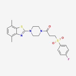 molecular formula C22H24FN3O3S2 B2900234 1-(4-(4,7-Dimethylbenzo[d]thiazol-2-yl)piperazin-1-yl)-3-((4-fluorophenyl)sulfonyl)propan-1-one CAS No. 897485-18-6