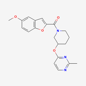 molecular formula C20H21N3O4 B2900238 (5-Methoxybenzofuran-2-yl)(3-((2-methylpyrimidin-4-yl)oxy)piperidin-1-yl)methanone CAS No. 2034560-99-9