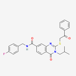 molecular formula C28H26FN3O3S B2900250 N-(4-fluorobenzyl)-3-isobutyl-4-oxo-2-[(2-oxo-2-phenylethyl)thio]-3,4-dihydroquinazoline-7-carboxamide CAS No. 1113141-98-2