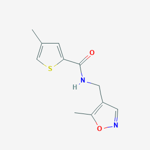 molecular formula C11H12N2O2S B2900262 4-methyl-N-((5-methylisoxazol-4-yl)methyl)thiophene-2-carboxamide CAS No. 2034545-77-0