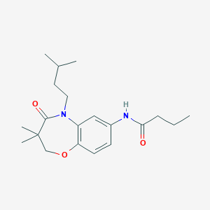 molecular formula C20H30N2O3 B2900265 N-(5-isopentyl-3,3-dimethyl-4-oxo-2,3,4,5-tetrahydrobenzo[b][1,4]oxazepin-7-yl)butyramide CAS No. 921817-61-0