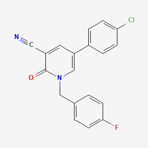 molecular formula C19H12ClFN2O B2900266 5-(4-Chlorophenyl)-1-(4-fluorobenzyl)-2-oxo-1,2-dihydro-3-pyridinecarbonitrile CAS No. 338954-77-1