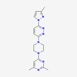 molecular formula C18H22N8 B2900267 2,4-Dimethyl-6-[4-[6-(3-methylpyrazol-1-yl)pyridazin-3-yl]piperazin-1-yl]pyrimidine CAS No. 2415501-56-1
