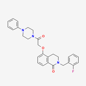 molecular formula C28H28FN3O3 B2900302 2-[(2-Fluorophenyl)methyl]-5-[2-oxo-2-(4-phenylpiperazin-1-yl)ethoxy]-3,4-dihydroisoquinolin-1-one CAS No. 850906-98-8