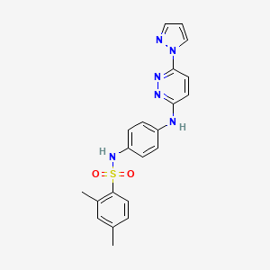 molecular formula C21H20N6O2S B2900337 N-(4-((6-(1H-pyrazol-1-yl)pyridazin-3-yl)amino)phenyl)-2,4-dimethylbenzenesulfonamide CAS No. 1014026-17-5