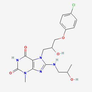 molecular formula C18H22ClN5O5 B2900342 7-(3-(4-chlorophenoxy)-2-hydroxypropyl)-8-((2-hydroxypropyl)amino)-3-methyl-1H-purine-2,6(3H,7H)-dione CAS No. 879071-83-7
