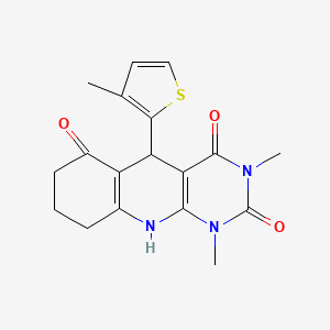 molecular formula C18H19N3O3S B2900345 1,3-dimethyl-5-(3-methylthiophen-2-yl)-7,8,9,10-tetrahydro-5H-pyrimido[4,5-b]quinoline-2,4,6-trione CAS No. 537008-35-8