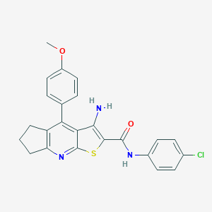 molecular formula C24H20ClN3O2S B290035 3-amino-N-(4-chlorophenyl)-4-(4-methoxyphenyl)-6,7-dihydro-5H-cyclopenta[b]thieno[3,2-e]pyridine-2-carboxamide 