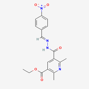 molecular formula C18H18N4O5 B2900359 (E)-ethyl 2,6-dimethyl-5-(2-(4-nitrobenzylidene)hydrazinecarbonyl)nicotinate CAS No. 328016-39-3