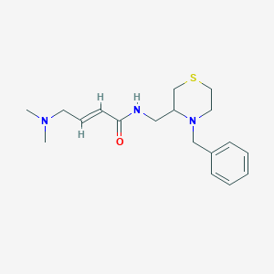 molecular formula C18H27N3OS B2900363 (E)-N-[(4-Benzylthiomorpholin-3-yl)methyl]-4-(dimethylamino)but-2-enamide CAS No. 2411338-20-8