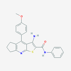 molecular formula C24H21N3O2S B290037 3-amino-4-(4-methoxyphenyl)-N-phenyl-6,7-dihydro-5H-cyclopenta[b]thieno[3,2-e]pyridine-2-carboxamide 