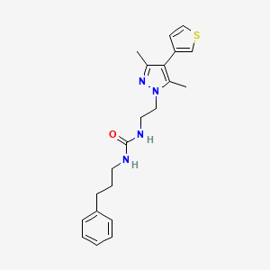 molecular formula C21H26N4OS B2900371 1-(2-(3,5-dimethyl-4-(thiophen-3-yl)-1H-pyrazol-1-yl)ethyl)-3-(3-phenylpropyl)urea CAS No. 2034556-72-2