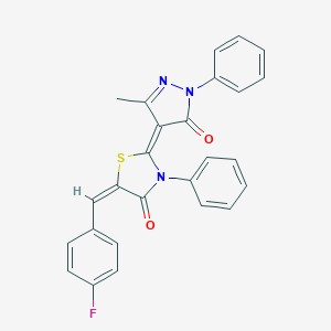 molecular formula C26H18FN3O2S B290038 5-(4-fluorobenzylidene)-2-(3-methyl-5-oxo-1-phenyl-1,5-dihydro-4H-pyrazol-4-ylidene)-3-phenyl-1,3-thiazolidin-4-one 