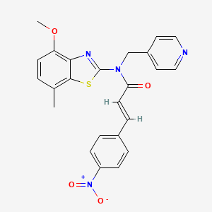 molecular formula C24H20N4O4S B2900386 (E)-N-(4-methoxy-7-methylbenzo[d]thiazol-2-yl)-3-(4-nitrophenyl)-N-(pyridin-4-ylmethyl)acrylamide CAS No. 941914-14-3