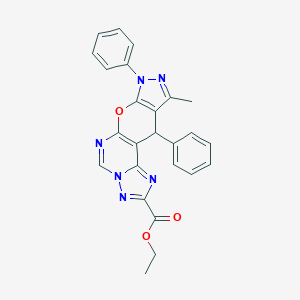 molecular formula C25H20N6O3 B290040 Ethyl 14-methyl-12,16-diphenyl-10-oxa-3,5,6,8,12,13-hexazatetracyclo[7.7.0.02,6.011,15]hexadeca-1(9),2,4,7,11(15),13-hexaene-4-carboxylate 