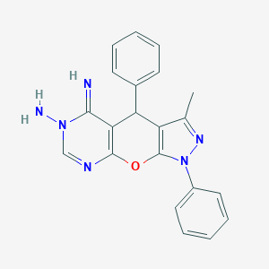 molecular formula C21H18N6O B290041 10-Imino-6-methyl-4,8-diphenyl-2-oxa-4,5,11,13-tetrazatricyclo[7.4.0.03,7]trideca-1(9),3(7),5,12-tetraen-11-amine 