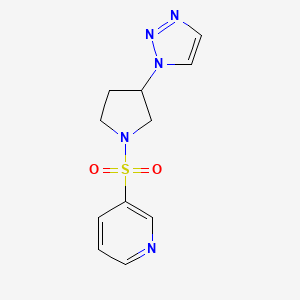 molecular formula C11H13N5O2S B2900447 3-((3-(1H-1,2,3-triazol-1-yl)pyrrolidin-1-yl)sulfonyl)pyridine CAS No. 1795084-16-0
