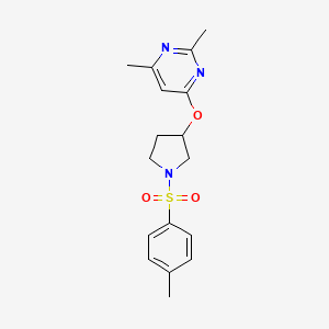 molecular formula C17H21N3O3S B2900505 2,4-Dimethyl-6-{[1-(4-methylbenzenesulfonyl)pyrrolidin-3-yl]oxy}pyrimidine CAS No. 2097893-68-8