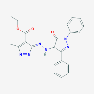 molecular formula C22H20N6O3 B290051 ethyl (5Z)-3-methyl-5-[(5-oxo-1,3-diphenyl-4H-pyrazol-4-yl)hydrazinylidene]pyrazole-4-carboxylate 