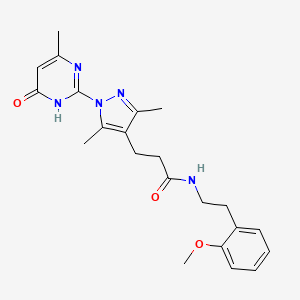 molecular formula C22H27N5O3 B2900511 3-(3,5-dimethyl-1-(4-methyl-6-oxo-1,6-dihydropyrimidin-2-yl)-1H-pyrazol-4-yl)-N-(2-methoxyphenethyl)propanamide CAS No. 1172009-10-7