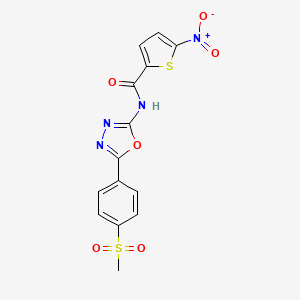 molecular formula C14H10N4O6S2 B2900539 N-(5-(4-(methylsulfonyl)phenyl)-1,3,4-oxadiazol-2-yl)-5-nitrothiophene-2-carboxamide CAS No. 886910-77-6