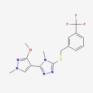 molecular formula C16H16F3N5OS B2900547 3-(3-methoxy-1-methyl-1H-pyrazol-4-yl)-4-methyl-5-((3-(trifluoromethyl)benzyl)thio)-4H-1,2,4-triazole CAS No. 1014073-31-4