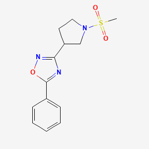 molecular formula C13H15N3O3S B2900556 3-(1-(Methylsulfonyl)pyrrolidin-3-yl)-5-phenyl-1,2,4-oxadiazole CAS No. 2034285-86-2