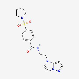 molecular formula C18H21N5O3S B2900562 N-(2-(1H-imidazo[1,2-b]pyrazol-1-yl)ethyl)-4-(pyrrolidin-1-ylsulfonyl)benzamide CAS No. 1798676-19-3