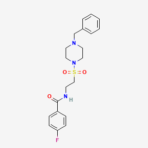 molecular formula C20H24FN3O3S B2900566 N-(2-((4-benzylpiperazin-1-yl)sulfonyl)ethyl)-4-fluorobenzamide CAS No. 899967-80-7