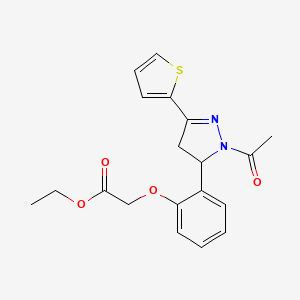 molecular formula C19H20N2O4S B2900568 ethyl 2-(2-(1-acetyl-3-(thiophen-2-yl)-4,5-dihydro-1H-pyrazol-5-yl)phenoxy)acetate CAS No. 831179-00-1
