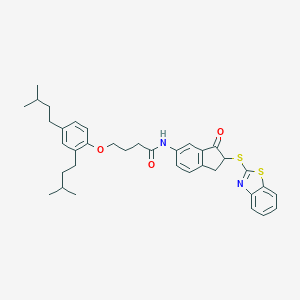 molecular formula C36H42N2O3S2 B290057 N-[2-(1,3-benzothiazol-2-ylsulfanyl)-3-oxo-2,3-dihydro-1H-inden-5-yl]-4-(2,4-diisopentylphenoxy)butanamide 