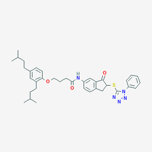 molecular formula C36H43N5O3S B290058 4-(2,4-diisopentylphenoxy)-N-{3-oxo-2-[(1-phenyl-1H-tetraazol-5-yl)sulfanyl]-2,3-dihydro-1H-inden-5-yl}butanamide 