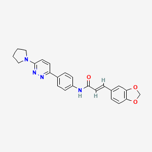 molecular formula C24H22N4O3 B2900583 (E)-3-(benzo[d][1,3]dioxol-5-yl)-N-(4-(6-(pyrrolidin-1-yl)pyridazin-3-yl)phenyl)acrylamide CAS No. 1203437-06-2